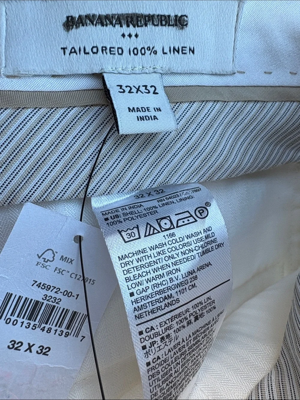 NWT Banana Republic Factory Tailored Fit Linen White Tuxedo Pants Sz 32 x 32